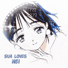 a drawing of a girl with the words sua loves nei below it