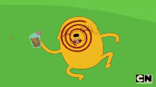 a cartoon character from cartoon network is holding a cup of coffee