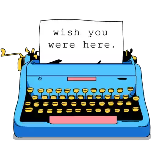 Typewriter With Typed Message Says Wish You Were Here Sticker - Milo And Dax Typewriter Letter Stickers