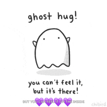 a drawing of a ghost that says ghost hug you can 't feel it but it 's there !