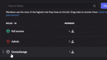 a screen shows a list of roles and members