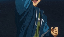 a man in a blue jacket with the letter x on his sleeve