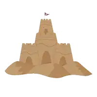 a sand castle with a flag on top that says ' a ' on it
