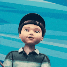 a cartoon boy wearing a black hat and a striped shirt