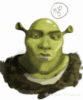 shrek has a drawing of hearts above his head ..