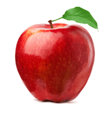 a red apple with a green leaf on top