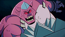 a cartoon drawing of a monster with red eyes and teeth