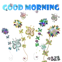 a graphic that says good morning with butterflies on it