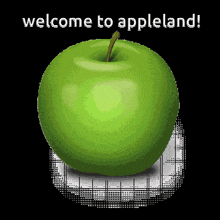 a blue apple with the words welcome to appleland written below it
