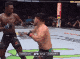 two men are fighting in a ufc ring and one of them is wearing green shorts