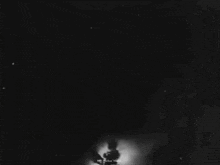 a black and white photo of a comet in the night sky