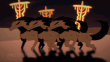 a drawing of a group of horses with the name keith carces on the bottom right