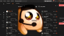 a computer screen with a cartoon character wearing a headset on it