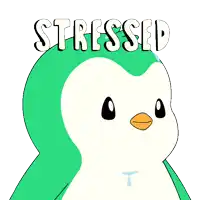 a cartoon of a penguin with the word stressed written above it