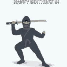 a happy birthday greeting card with a silhouette of a person holding a gun .