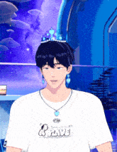 a man wearing a white t-shirt that says n' paive on it