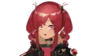 a girl with red hair is wearing a black jacket and a choker