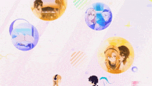 a bunch of anime characters in bubbles on a white background