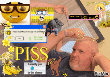 a collage of images with the word piss on the bottom right