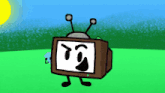 a cartoon drawing of a television with antennas and a face