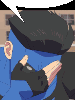 a pixel art drawing of a man with a speech bubble above him