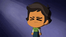 a cartoon of a boy with a green shirt that has the letter o on it