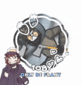 a drawing of toby only de frany with hearts around him