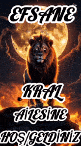a poster with a lion on it that says efsane kral ailesine hosgeldiniz