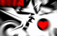 a black and white graphic with a red heart in the middle