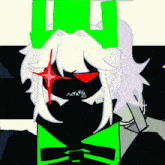 a drawing of a person with white hair and a green crown