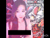a woman is standing in front of a poster that says fan dax x draxz