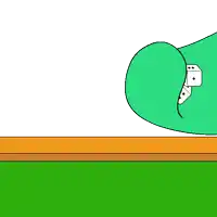 a cartoon drawing of a green couch with two dice on it .