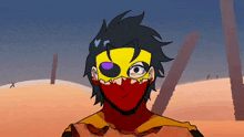 a cartoon drawing of a man with a mask on his face