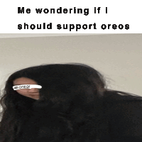 a picture of a woman with long hair and the words me wondering if i should support oreos