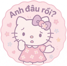 hello kitty is wearing a pink dress with flowers and the words anh dau roi