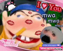 a picture of a cartoon character with i love you written on it