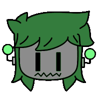 a drawing of a robot with green hair and green eyes