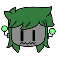 a drawing of a robot with green hair and green eyes
