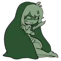 a drawing of a person holding a knife with a hood on