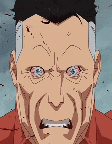 a close up of a man 's face with blood coming out of his eye