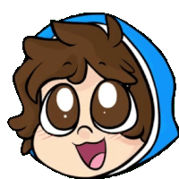 a cartoon character with brown hair and a blue hoodie