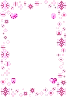a pink frame with hearts and snowflakes on a white background