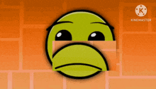 a cartoon smiley face with a sad look on its face and the words kinemaster in the corner