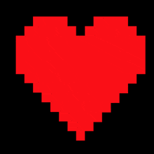 a pixel art of a red heart with black lines