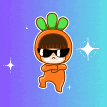 a cartoon character in a carrot costume with sunglasses on
