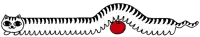 a drawing of a cat with a red ball in the middle