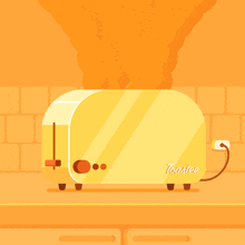 an illustration of a toaster with a slice of toast sticking out of it