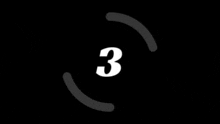 a white number three is spinning on a black background .