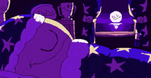 a pixel art drawing of a person sleeping in a bed with stars