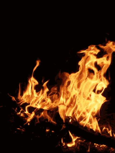 a fire is burning in the dark with a black background